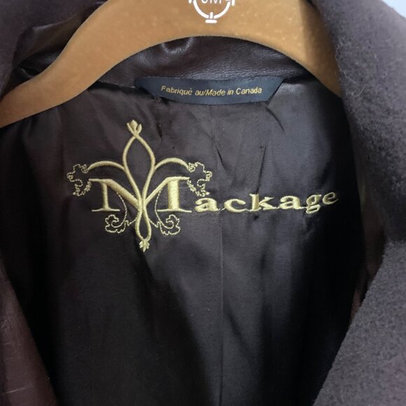 Mackage Wool Utility Military Coat Jacket Leather Trim Belt Pointed Collar SZ PS - Picture 11 of 13